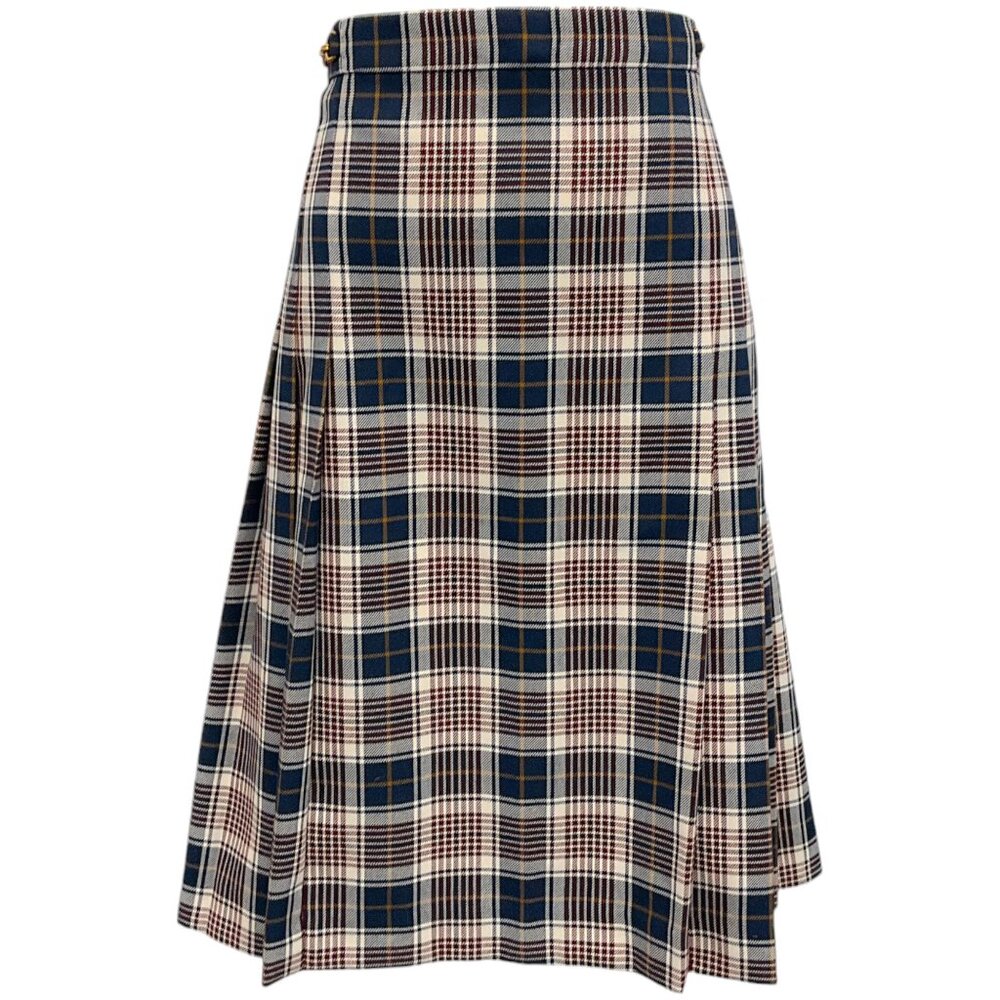 Tory Burch Navy, Cream & Brown Plaid Midi Skirt